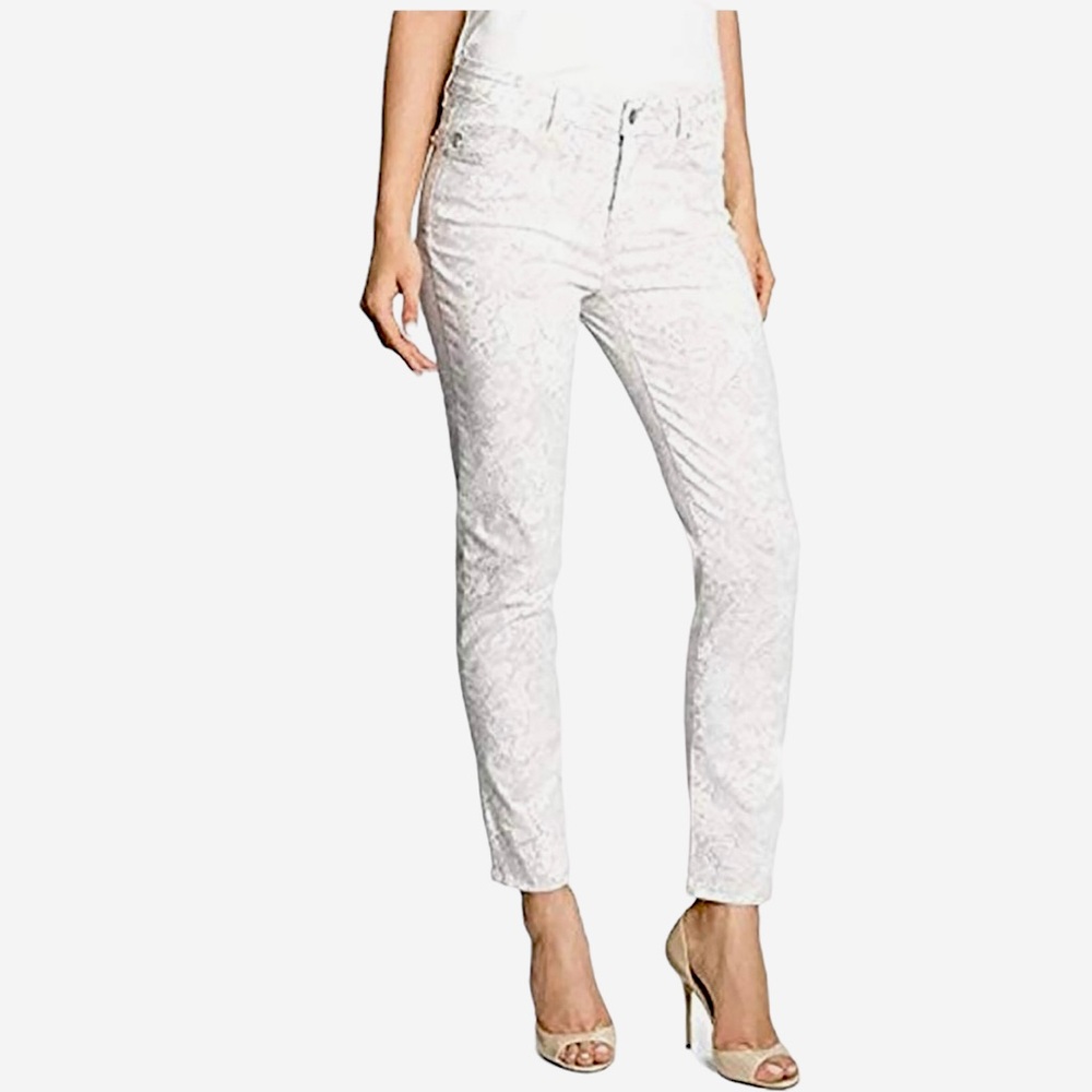 NYDJ Alisha Fitted Floral Print Skinny Ankle Jeans in Winter White & Gray 2P